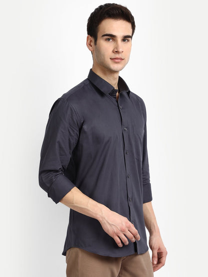 Punekar Cotton Carbon Color 100% Mercerised Cotton Diagonally Woven Formal Shirt for Men&