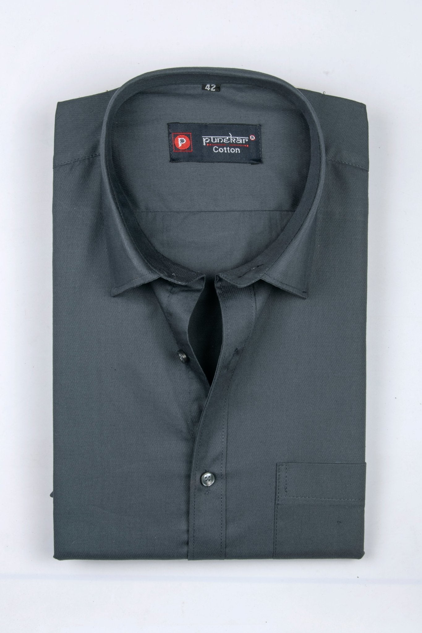 Punekar Cotton Carbon Color 100% Mercerised Cotton Diagonally Woven Formal Shirt for Men&