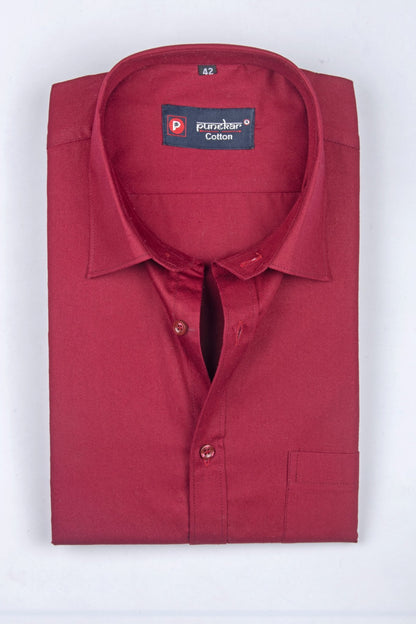 Punekar Cotton Cardinal Red Color 100% Mercerised Cotton Diagonally Woven Formal Shirt for Men&