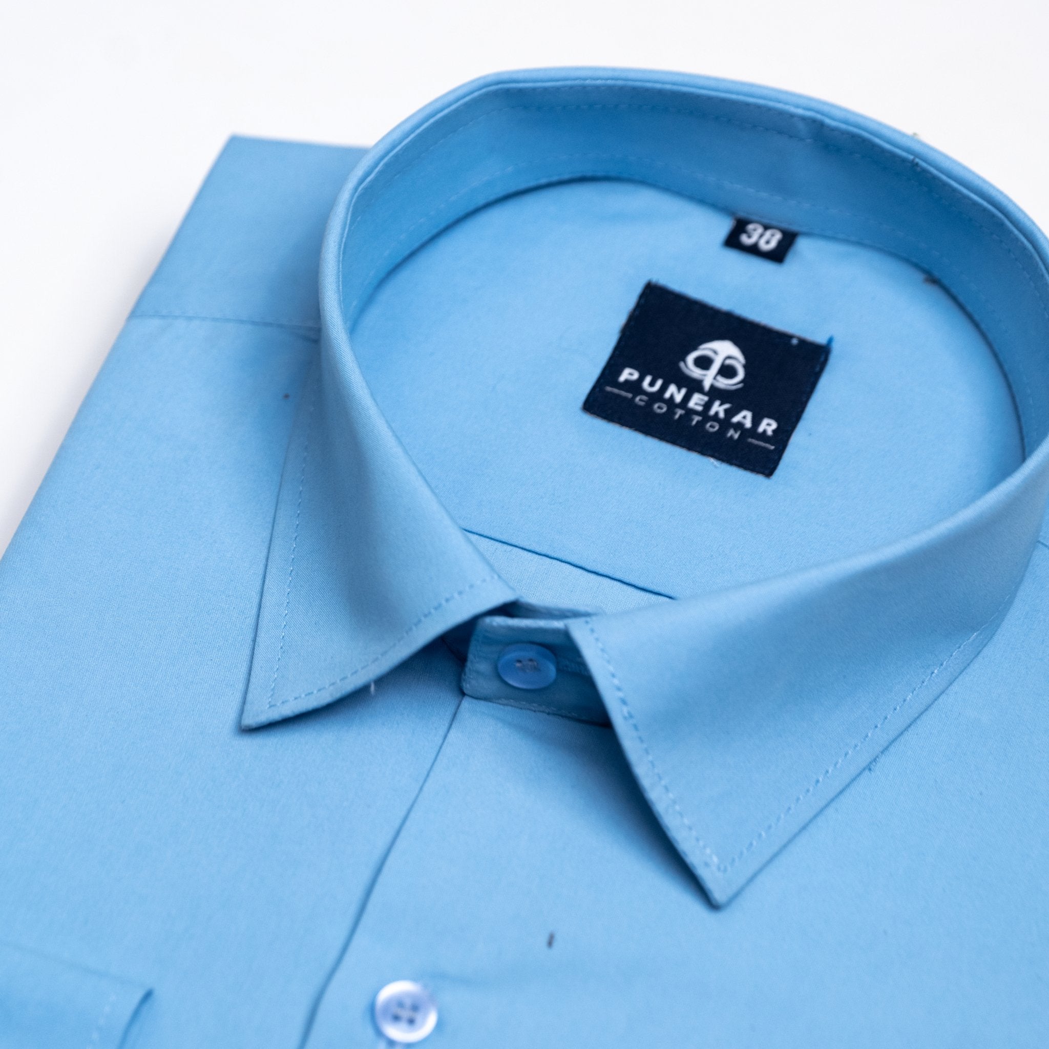 Sky Blue Color Lycra Twill Cotton Shirt For Men - Punekar Cotton